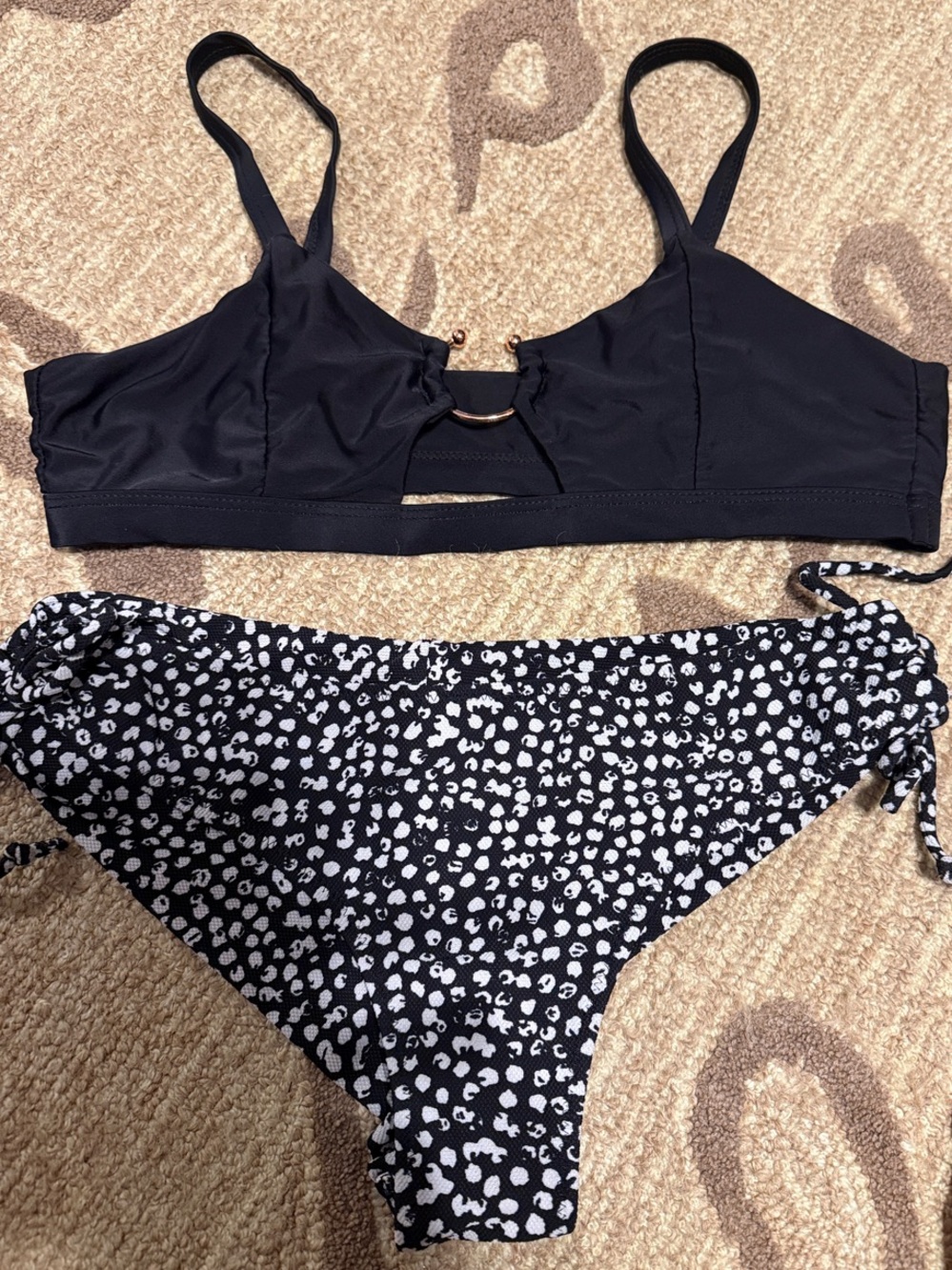 Volcom Black Bikini Top with Black-and-White Printed Bottom